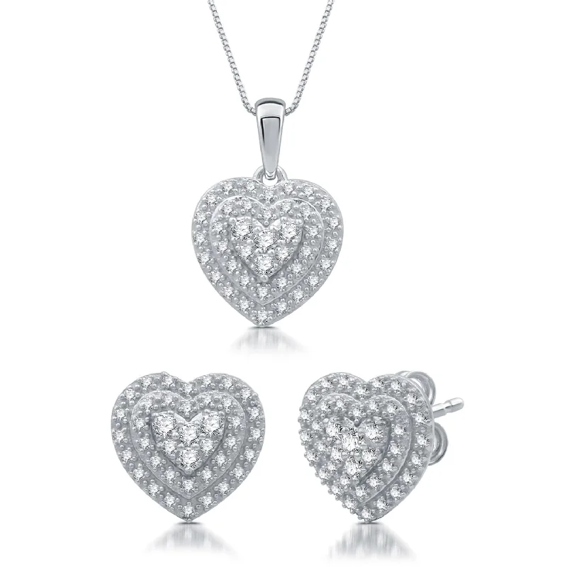 1/2 CTW Diamond Heart Halo 18-inch Pendant in Rhodium Plated Sterling Silver