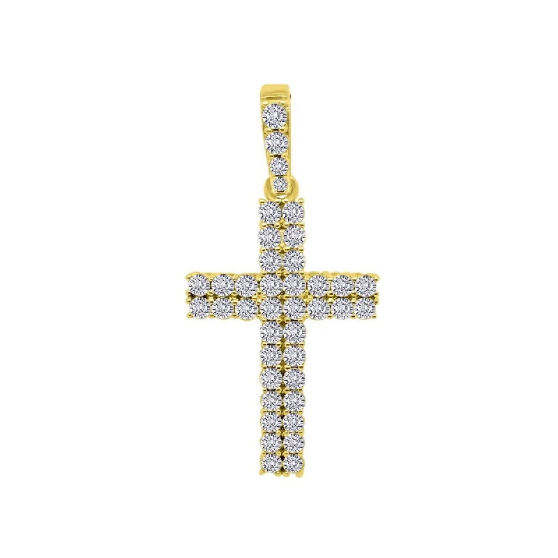 10KT Yellow Gold 1 CTW Diamond 44X21MM Cross Pendant. Chain Not Included