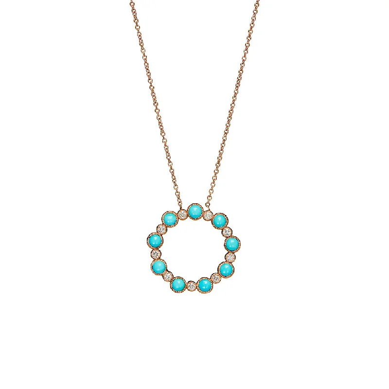 14 Karat Rose Gold Turquoise Diamond Necklace