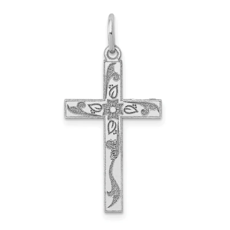 14K White Gold Laser Designed Cross Charm. Chain not Included