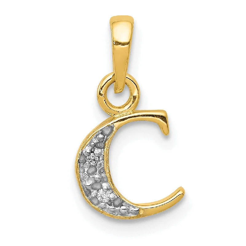 14KT White and Yellow Gold 1/100 CTW 15X8MM Initial Pendant; Initial C. Chain not Included