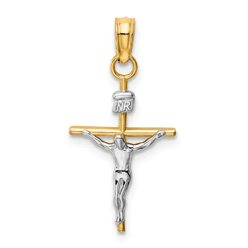 14KT White and Yellow Gold 25X12MM Crucifix Cross Pendant. Chain Not Included