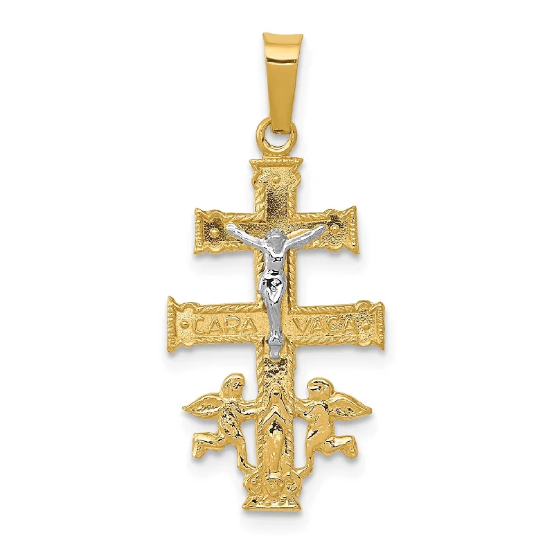 14KT White and Yellow Gold 28X12MM Crucifix Cross Pendant. Chain Not Included