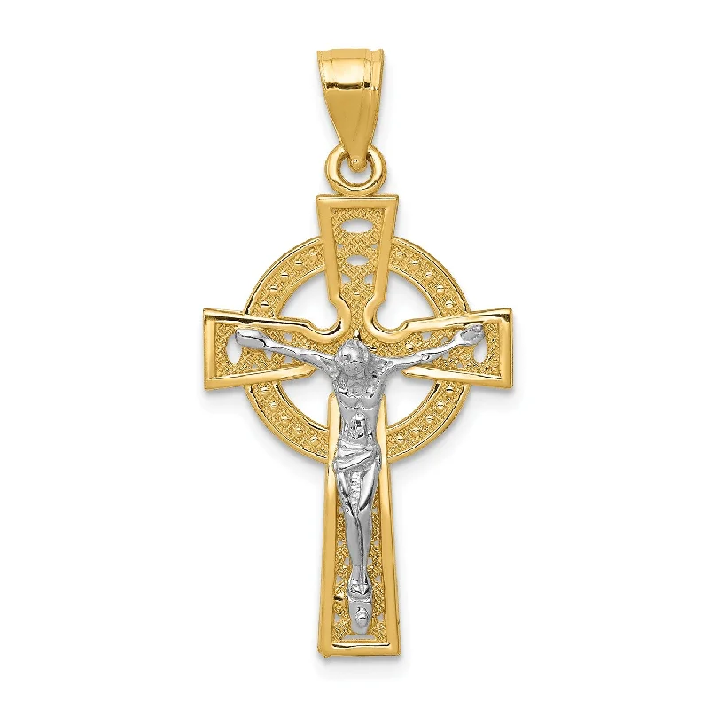 14KT White and Yellow Gold 37X17MM 17MM Crucifix Cross Pendant. Chain Not Included