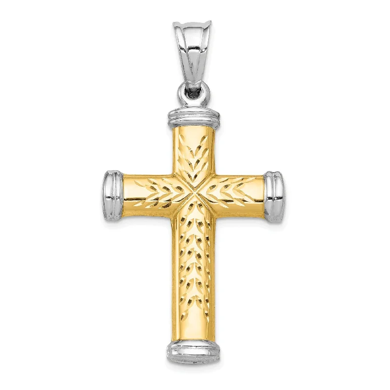 14KT White and Yellow Gold 48X25MM Reversible Cross Pendant. Chain Not Included