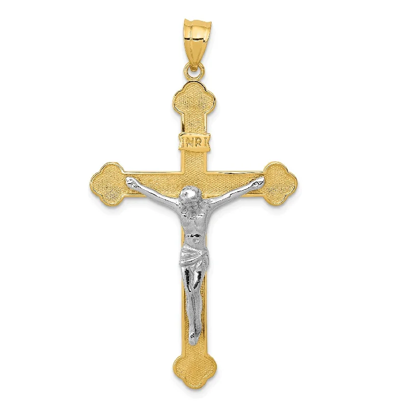 14KT White and Yellow Gold 50X28MM Crucifix Cross Pendant. Chain Not Included