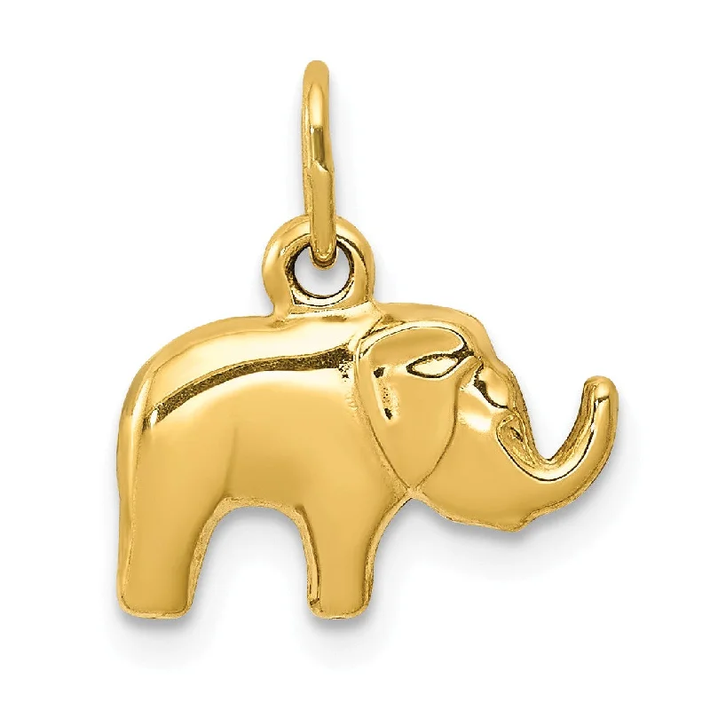 14KT Yellow Gold 15X13MM Three Dimensional Elephant Pendant. Chain Not Included