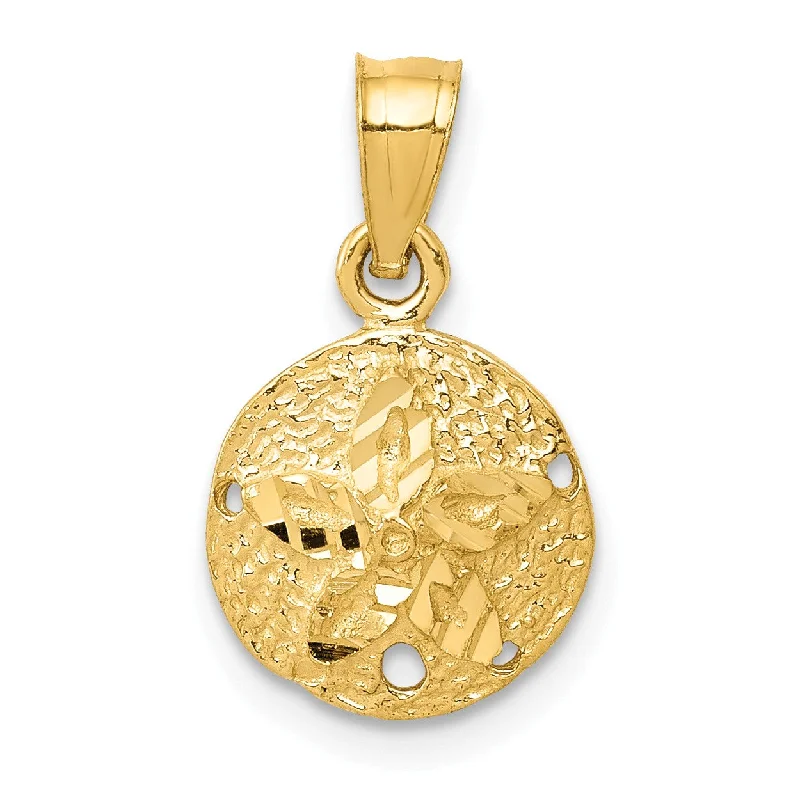 14KT Yellow Gold 18X10MM Diamond-cut Sand Dollar Pendant. Chain Not Included