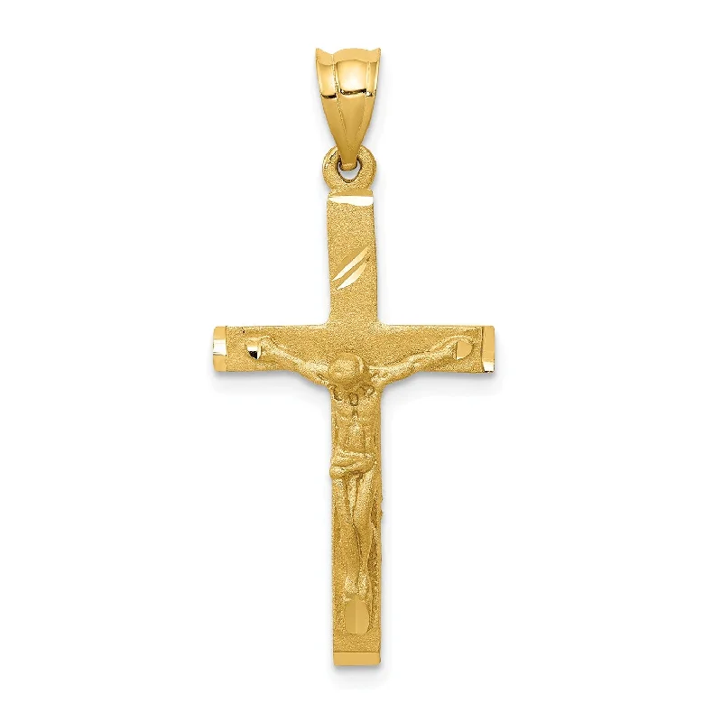 14KT Yellow Gold 34X17MM Crucifix Cross Pendant. Chain Not Included