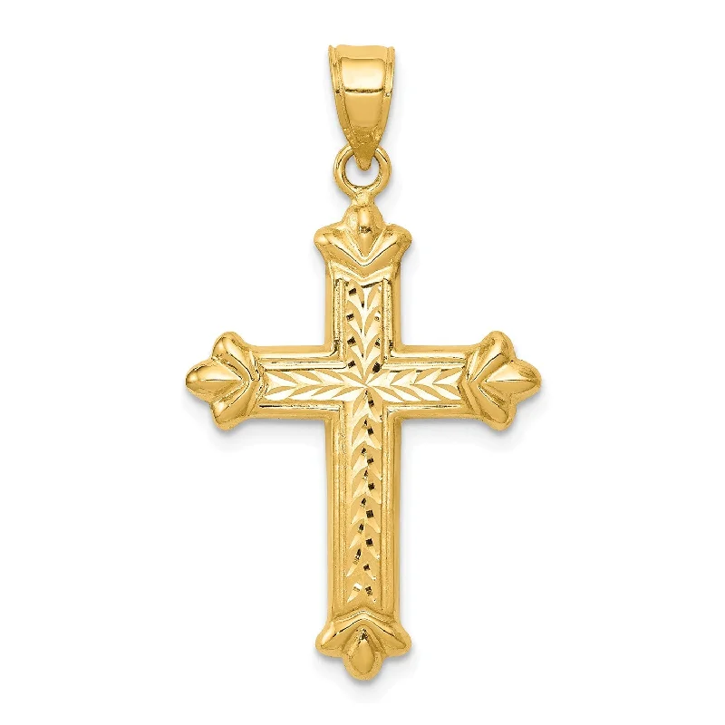 14KT Yellow Gold 35X19MM Diamond-cut Reversible Cross Pendant. Chain Not Included