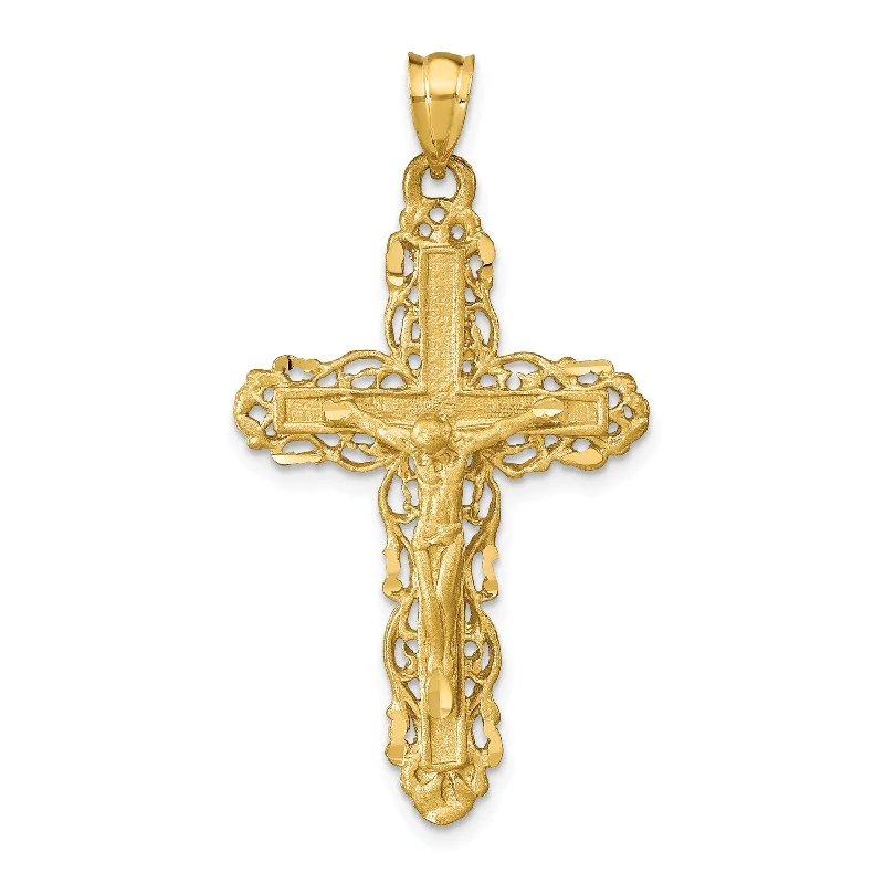 14KT Yellow Gold 42X23MM Crucifix Cross Pendant-Chain Not Included