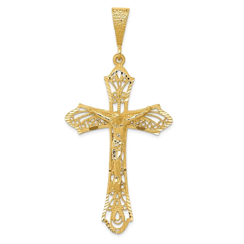 14KT Yellow Gold 67X31MM Diamond-cut Crucifix Cross Pendant. Chain Not Included