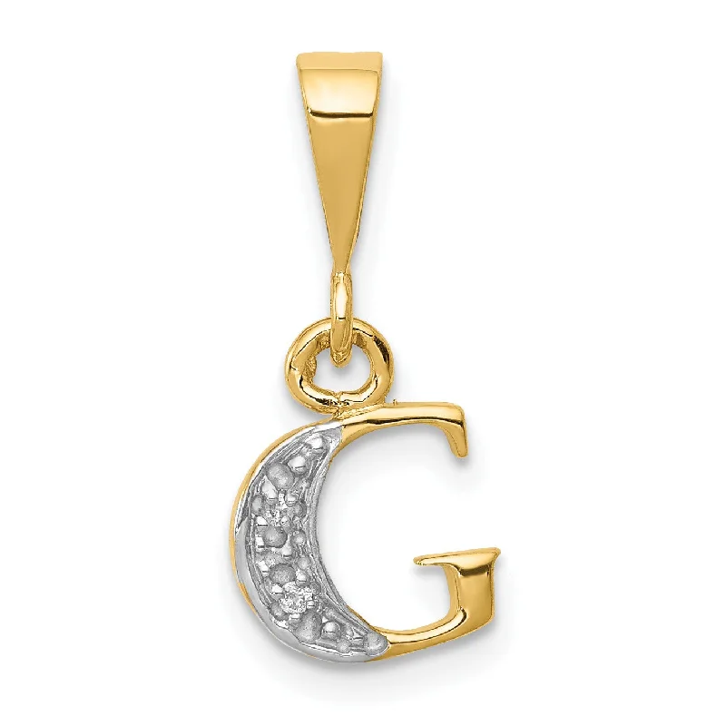 14KT Yellow Gold With Rhodium Plating 1/100 CTW 15X8MM Initial Pendant; Initial G. Chain not Included