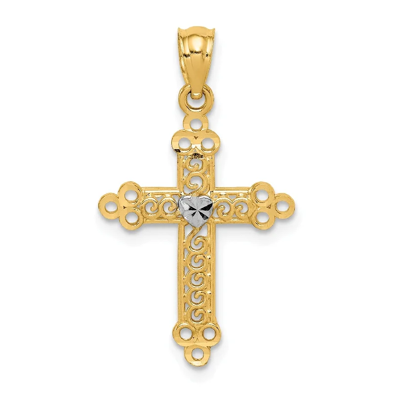 14KT Yellow Gold With Rhodium Plating 28X16MM Cross Pendant. Chain Not Included