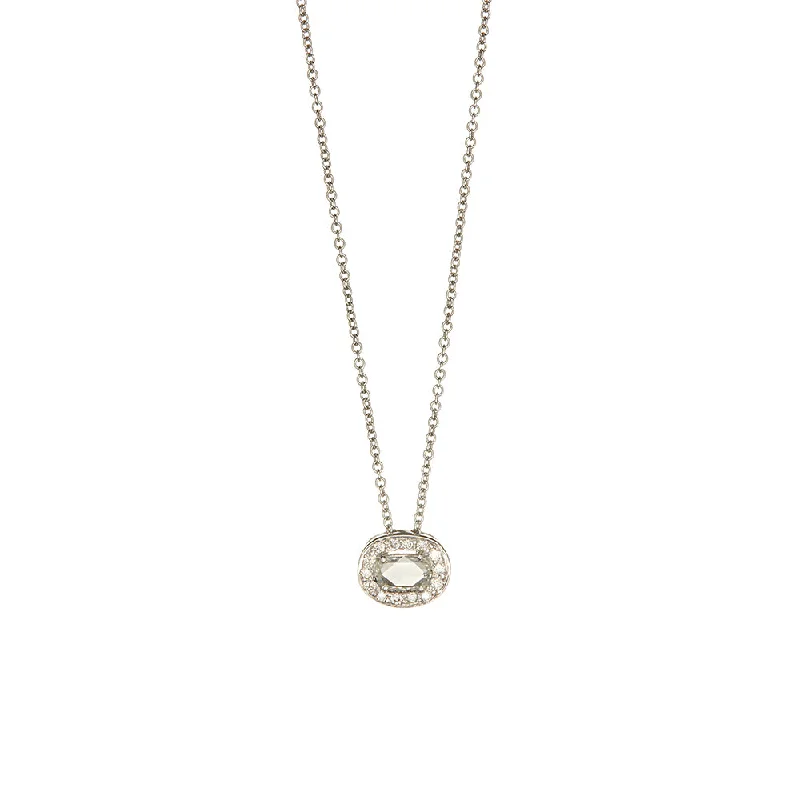 18 Karat White Gold Oval Diamond Pendant