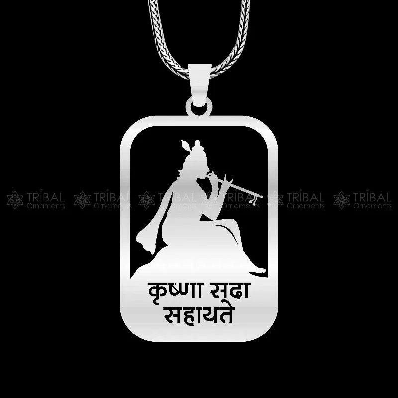 925 sterling silver handmand" Krishna sada sahayate " krishna mantra pendant nsp895