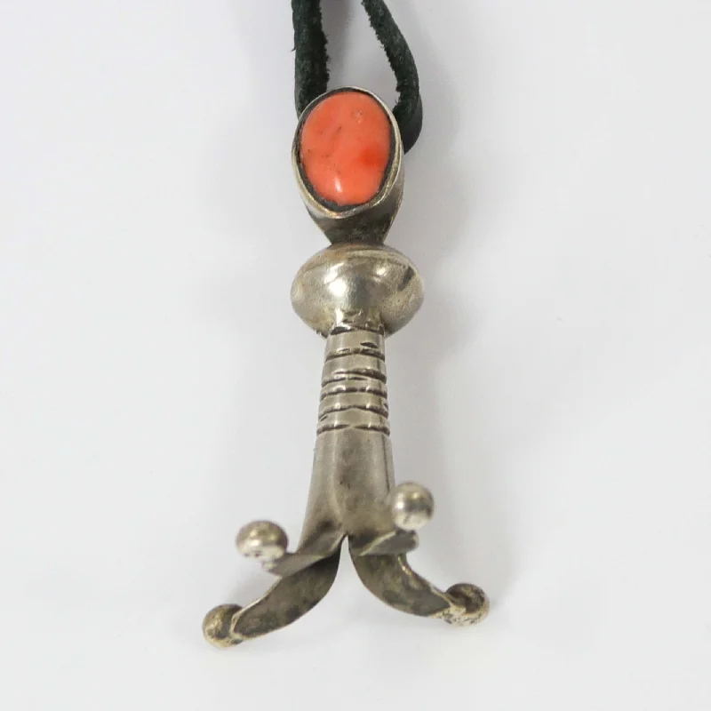 Coral Squash Blossom Pendant