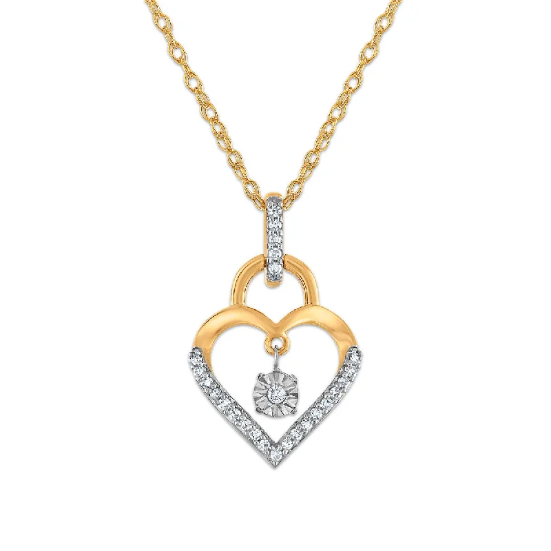 Diamond Accent 18-inch Heart Lock Pendant in 10KT Yellow Gold