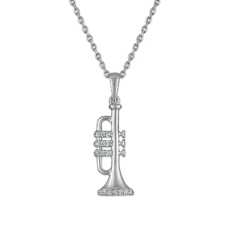 Diamond Accent Trumpet 18-inch Pendant in Rhodium Plated Sterling Silver