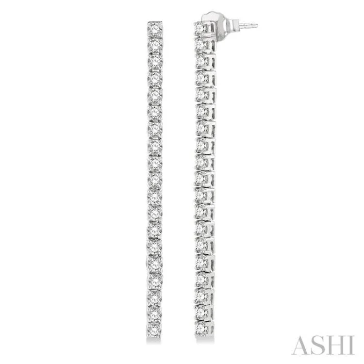 2 Ctw Single Line Drop Round Cut Diamond Tennis Earring in 14K White Gold