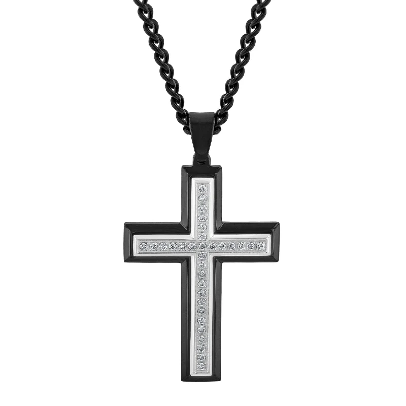 EcoLove 1/2 CTW Lab Grown Diamond Black Stainless Steel 24-inch Cross Pendant