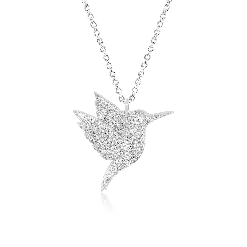 Pave Diamond Hummingbird Necklace with Diamond Eye