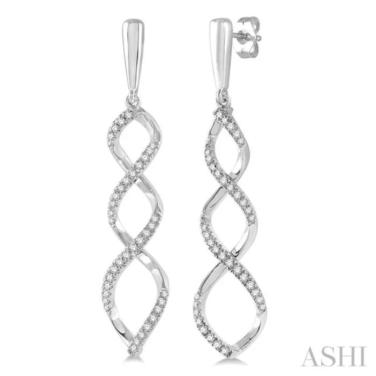 1/3 ctw Open Swirl Round Cut Diamond Long Earrings in 14K White Gold