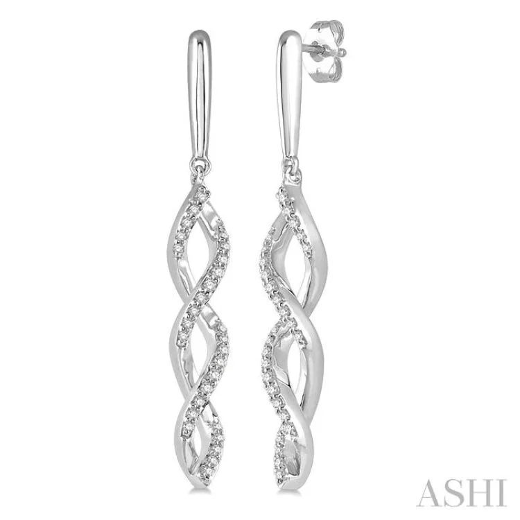 1/5 ctw Swirl Round Cut Diamond Long Earring in 10K White Gold