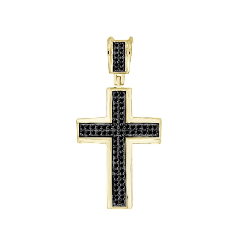 Titán by Adrian Gonzalez 10KT Yellow Gold 1/4 CTW Diamond 33X16MM Cross Pendant. Chain Not Included