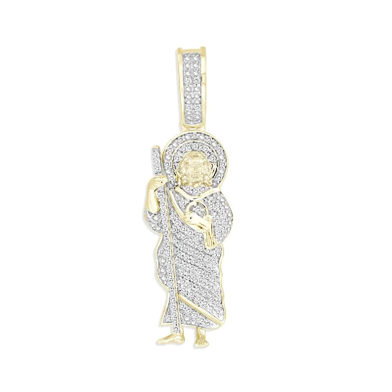 Titán by Adrian Gonzalez 10KT Yellow Gold 1/5 CTW Diamond 34X10MM St Jude Pendant. Chain Not Included