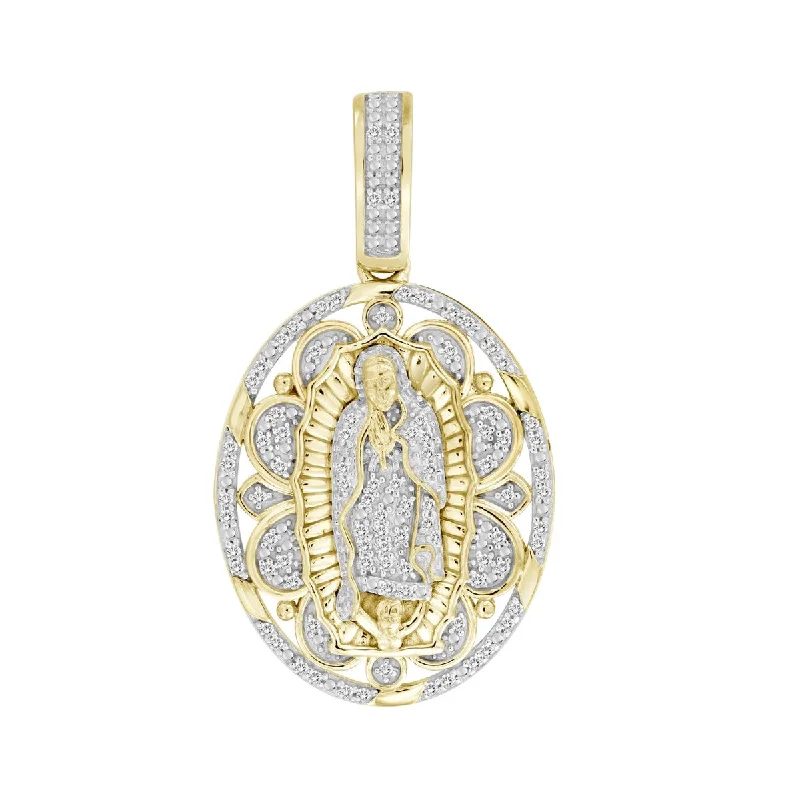 Titán by Adrian Gonzalez 10KT Yellow Gold 1/6 CTW Diamond 32X17MM Guadalupe Medallion Pendant. Chain Not Included