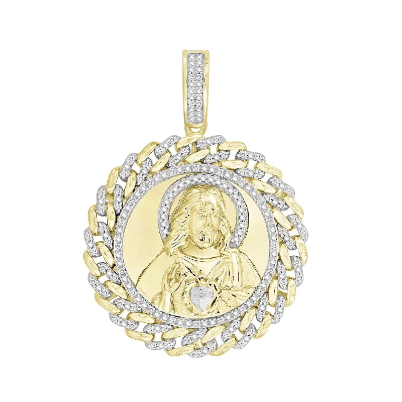 Titán by Adrian Gonzalez 10KT Yellow Gold 1/6 CTW Diamond 37X27MM Jesus Medallion Pendant. Chain Not Included