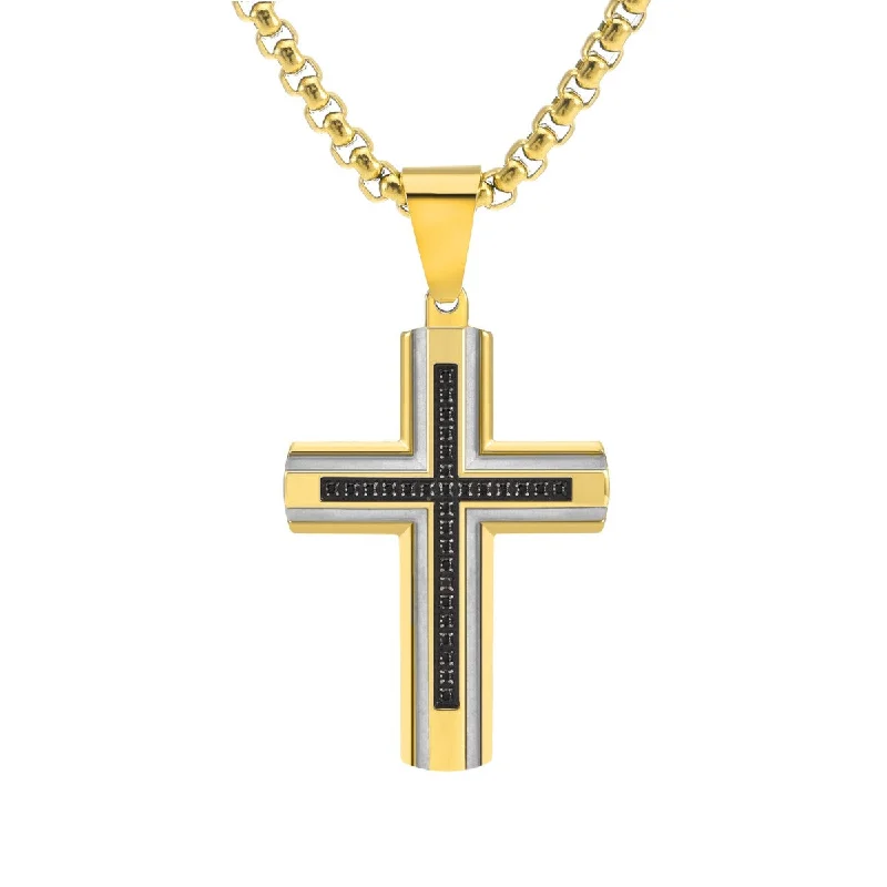 Titán by Adrian Gonzalez Yellow Stainless Steel 1/6 CTW Diamond 27X37MM 24-inch Cross Pendant