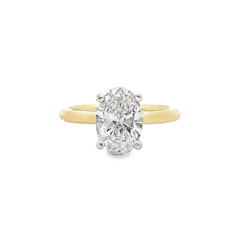 Lab Grown Yellow and White Gold Oval Shape Diamond Solitaire Engagement Ring