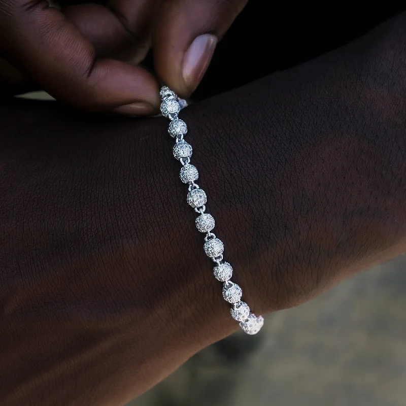 Iced Ball Bracelet in White Gold - 4mm