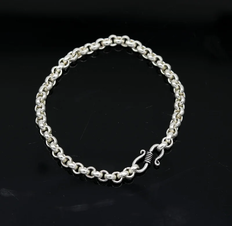 7.5" 925 sterling silver handmade customized solid rolo chain bracelet, stylish link bracelet unisex gifting belly dance jewelry nsbr185