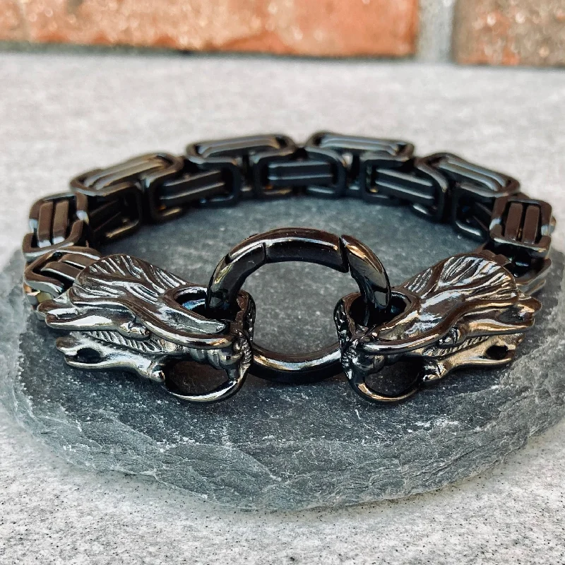 2 Dragon Head Bracelet - Black - Heritage - B90 CLEARANCE