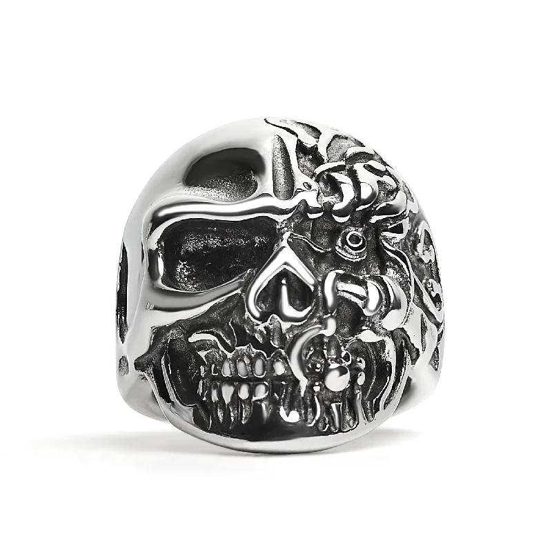 Stainless Steel Two-Faced Skull Ring / SCR4030