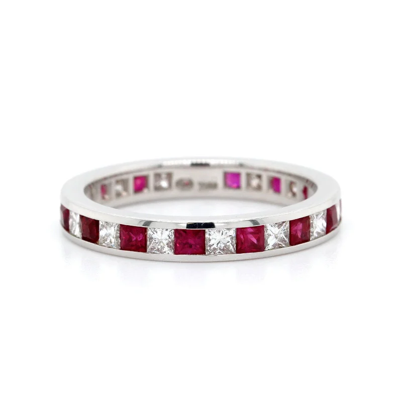 18K White Gold Channel Set Ruby and Diamond Band