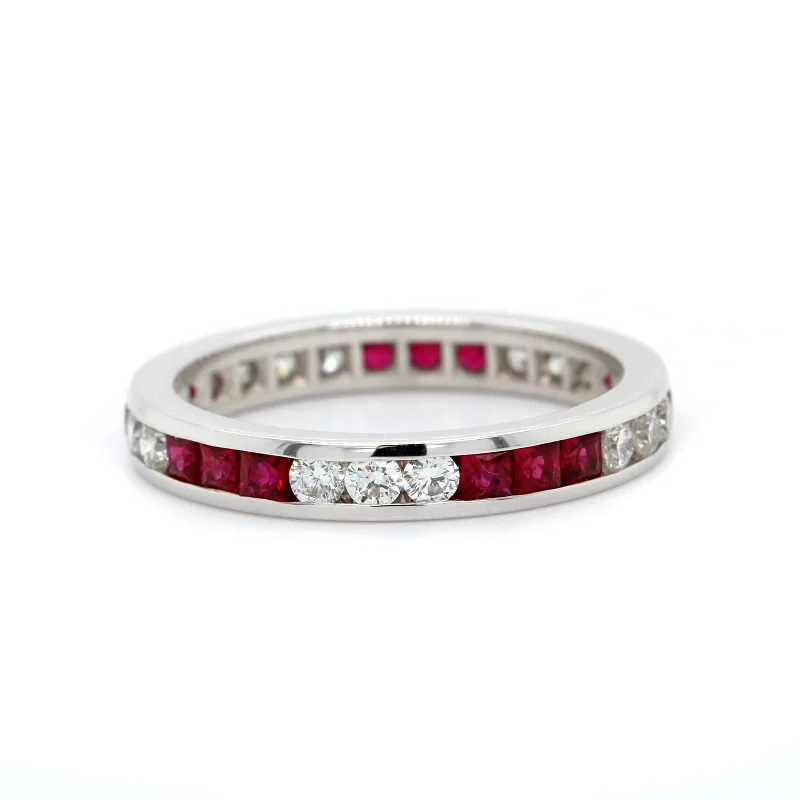 18K White Gold Channel Set Ruby and Diamond Band