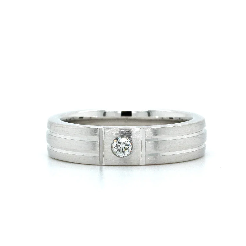 18K White Gold Single Bezel Set Diamond Band