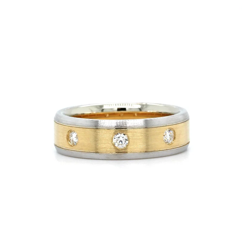 18K Two-Tone Burnish Set 3 Stone Diamond Band