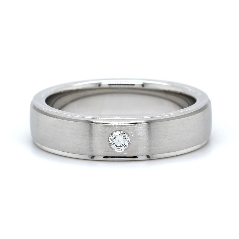 18K White Gold Single Diamond Band