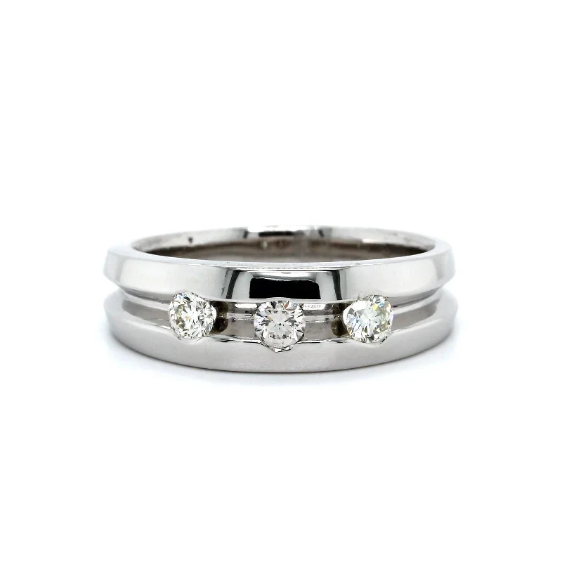 14K White Gold 3 Stone Diamond Band