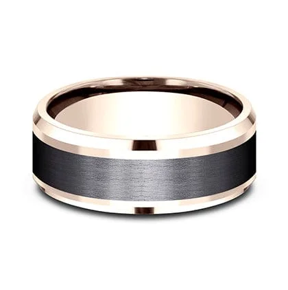 Black Tantalum Center 14K Rose Gold Edge Band