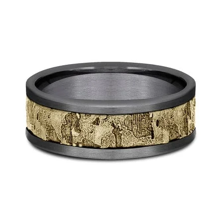 14K Yellow Gold Wall Fracture Grey Tantalum Edge Band