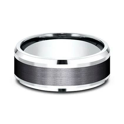 Black Tantalum Center 14K White Gold Edge Band