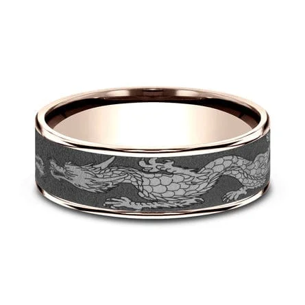 Tantalum Dragon Design Center 14K Rose Gold Edge Band