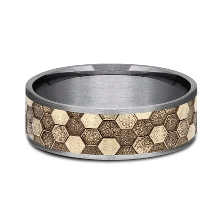 14K Yellow Gold Honeycomb Center Grey Tantalum Edge Band