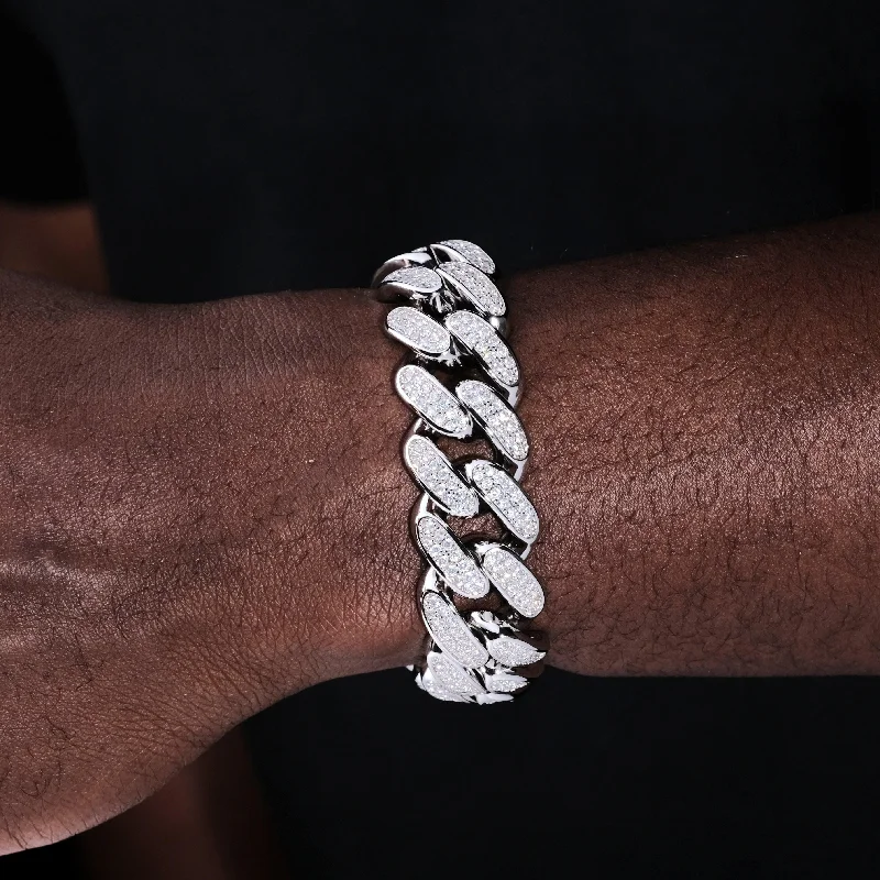 Iced Cuban Link Bracelet (19mm) in White Gold